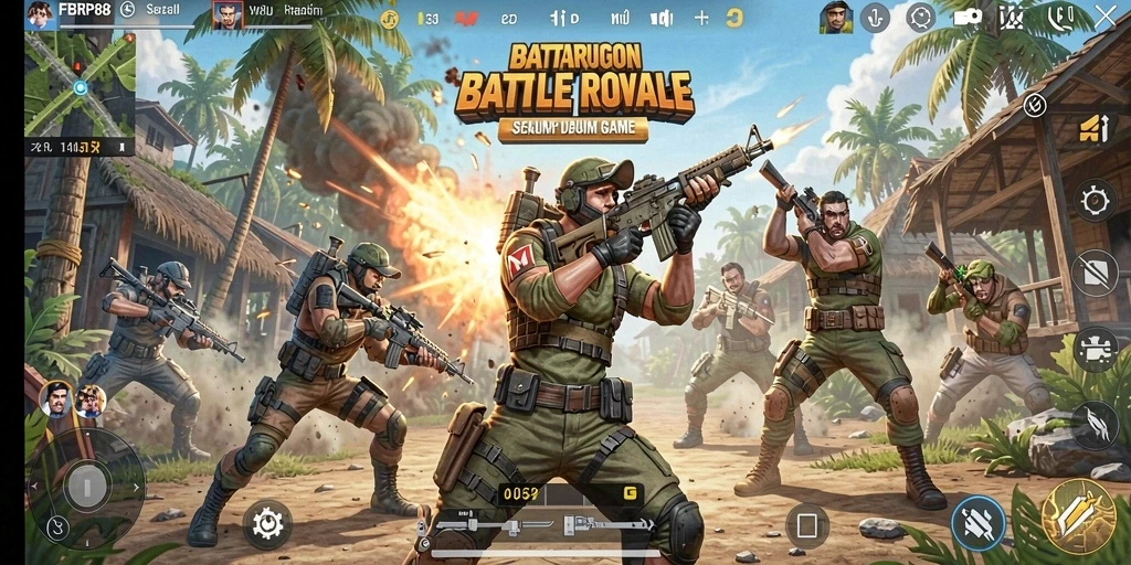 Screenshot utama FBRP88 menunjukkan intensitas gameplay Battle Royale.