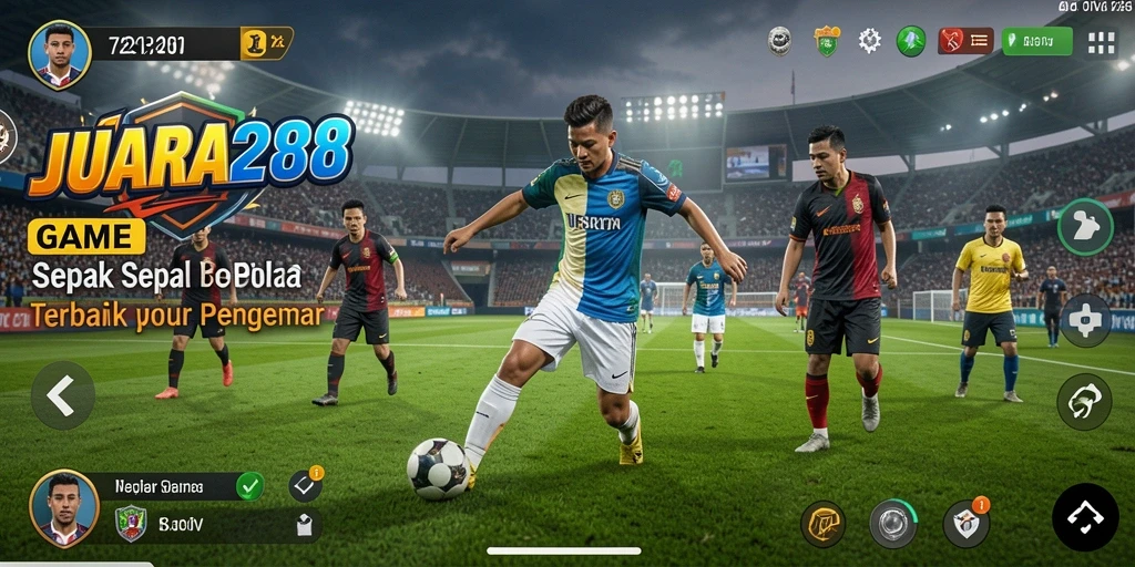 Tampilan gameplay <strong>JUARA288</strong> yang mendebarkan di lapangan sepak bola.