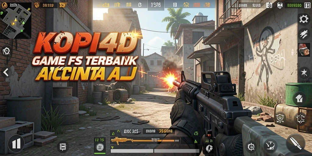 Screenshot gameplay KOPI4D menunjukkan aksi menembak yang intens.
