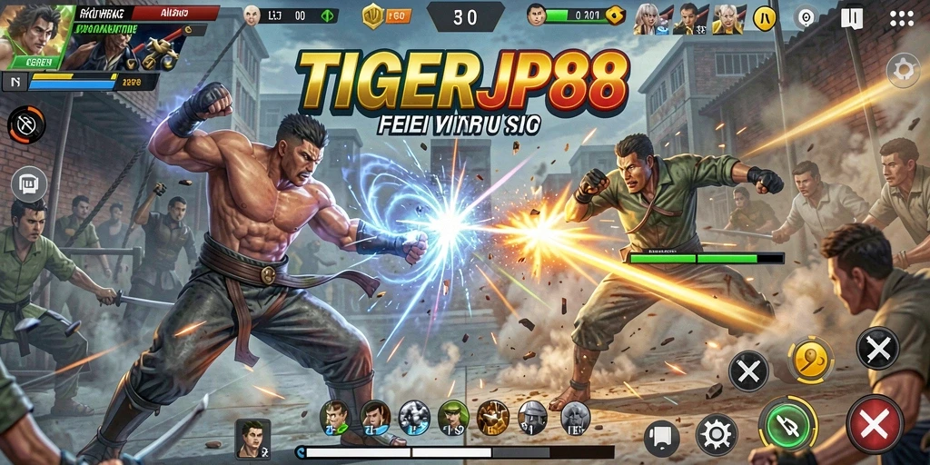 Screenshot gameplay TIGERJP88 menampilkan aksi pertarungan yang mendebarkan.